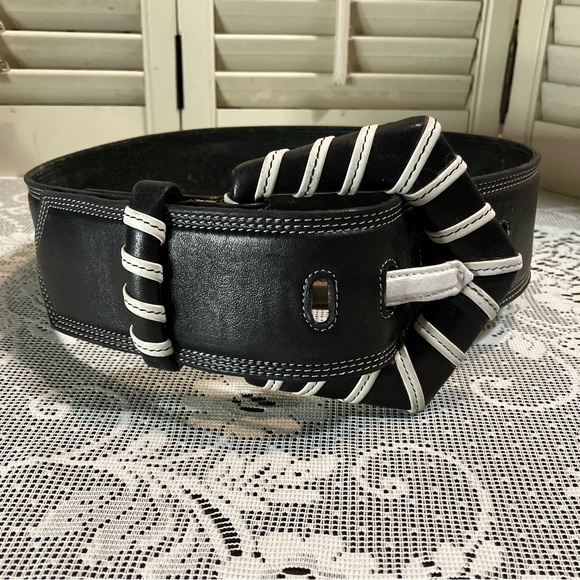 Vintage Claude Montana Avant Garde Leather Black Belt Made in France 1980s - Picture 2 of 9